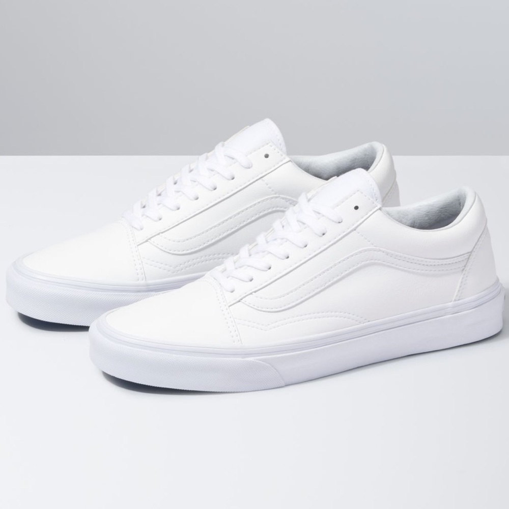 White Leather Vans Old Skool
